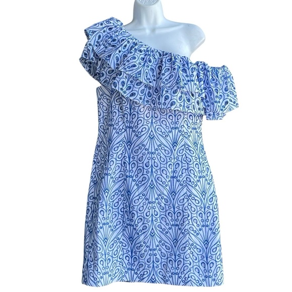 Lilly Pulitzer Sundea One-shoulder Eyelet Shift Dress Size 12 Lace Vacation NWT - Picture 4 of 4